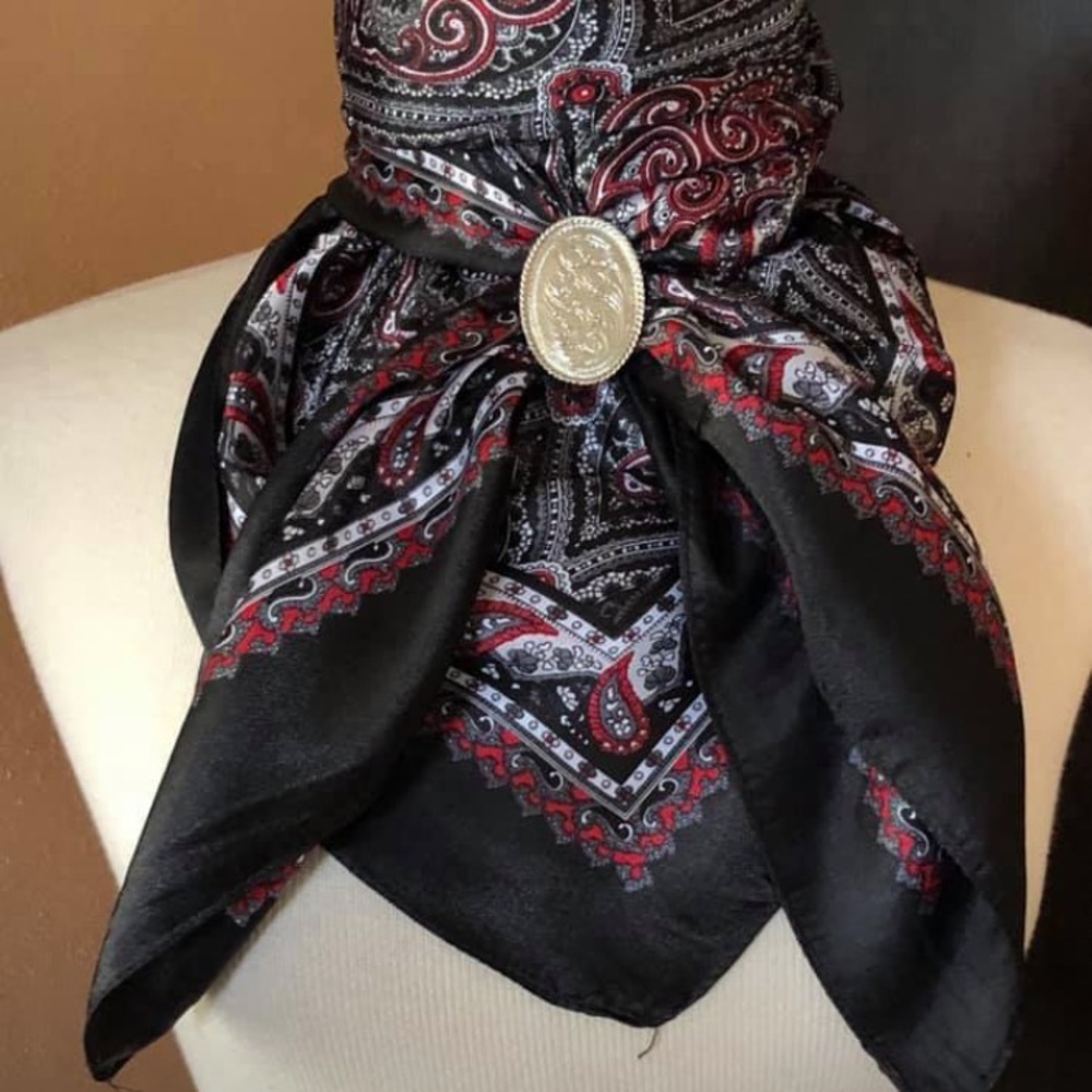 Silk Black and maroon paisley wild rag/ slide inc